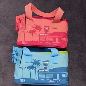NWT Sets of 2-Trader Joe's Insulated Lunch Bags - Coral and Blue